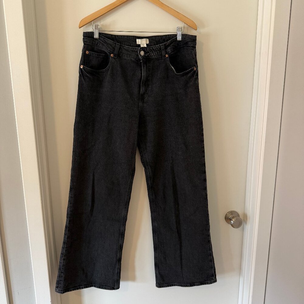 Black wide-leg washed denim - size 12